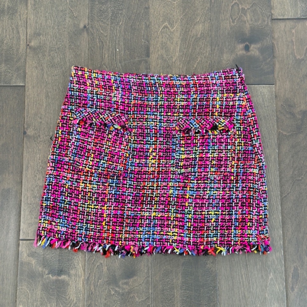 Forever 21 Girls Pink Tweed Mini Skirt Frayed Hem